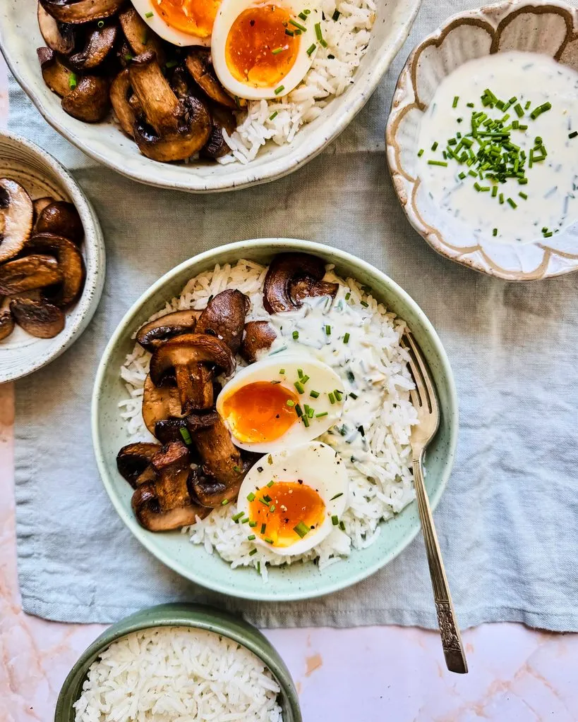 Mushroom and egg breakfast bowl